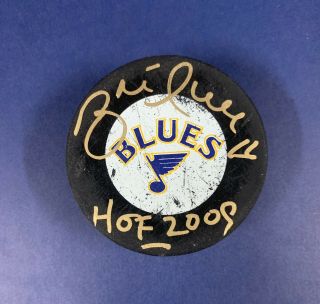 Brett Hull Signed Vintage St.  Louis Blues ‘70s Hockey Puck W/ Hof Insc. ,