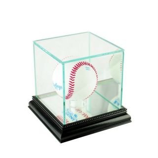 Glass Baseball Display Case With Uv Protection Black Wood Mirrored Base / Back