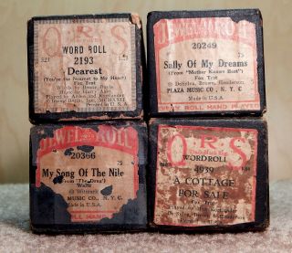 4 Vintage Player Piano Rolls