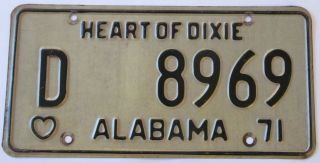 Alabama 1971 Dealer License Plate D 8969