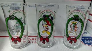 3 Vintage 1982 Mickey ' s Christmas Carol Coca - Cola Glasses Walt Disney Goofy 2