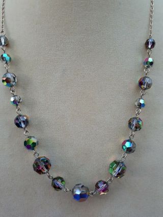 Stunning Vintage Rolled Gold Aurora Borealis Crystal Necklace C1950s 16.  1/2 "