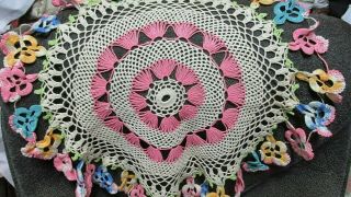 Colorful Pansies Edging - Crocheted Doily - Vintage