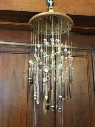 Vintage Wicker Wind Chime With Seashells & Sea Urchins 19 "