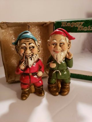 Vintage Elf Chalk - Ware Christmas Figurines Made In Japan Mid Century