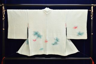 Vintage Silk Kimono Jacket:fully Shibori Light Blue Lotus Flower@yx58