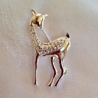 Vintage Jewellery Art Deco 1930’s Style Silver - Tone Diamanté Deer Pin Brooch
