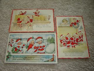 Vintage Postcard Christmas Children In Santa Suits Telephone Operators Set Of 3