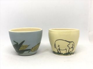 Vintage Pottery Martin Boyd Egg Cup / Small Bowl Painted Elephant & Corn Cobs