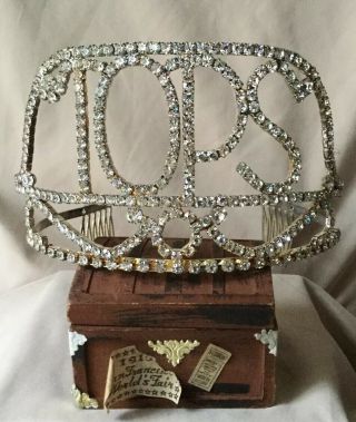 Vintage 1950’s Huge Silver Prong Set Rhinestone Crown Tiara Years Eve Tops