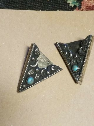 Vintage Southwestern Turquoise & Sterling Collar Tips Mexico Alpaca