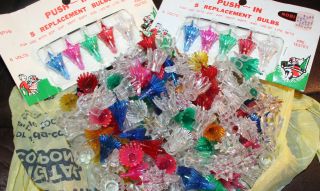 Vintage Clear Colored Plastic Christmas Tree Light Covers Some Nos Carded Loose
