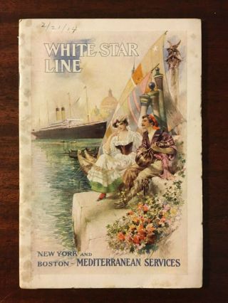 White Star Line Adriatic Feb 21 1914 Passenger Brochure W/ Olympic Advertising