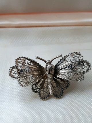 Vintage Jewellery Fine Silver 800 Filigree Butterfly Brooch