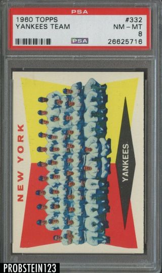 1960 Topps 332 York Yankees Team Card Psa 8 Nm - Mt