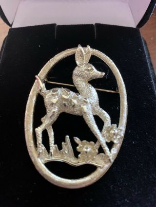 Christmas Vintage Gold Tone Sarah Coventry Deer/ Fawn Brooch