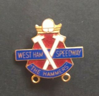Vintage Enamel Speedway Badge West Ham - The Hammers - Reeve Badges