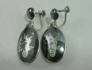 Vintage Siam Silver Dancing Goddess Screwback Dangle Earrings 9.  7g