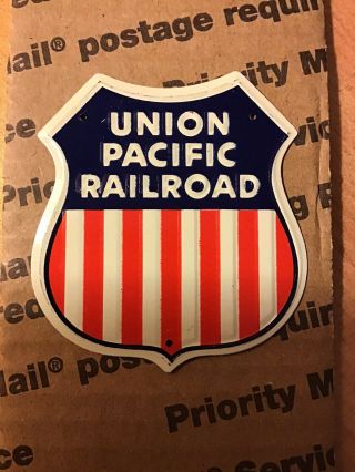 Vintage 1950’s Union Pacific Railroad Small Tin Train Sign Post Cereal