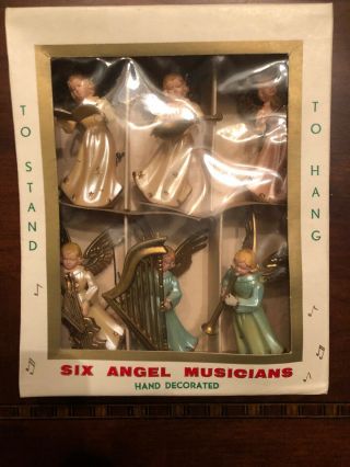 Vintage Six Angel Musicians Hand Painted Christmas Ornament Set