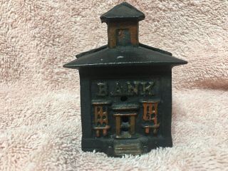 Vintage Cast Iron Coin Bank Building - 3 - 3/4” X 2 - 1/2