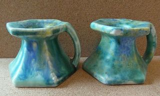 Two Vintage Empire Ware Art Deco Candle Sticks/holders.  Blue Drip Glaze.  Excelle