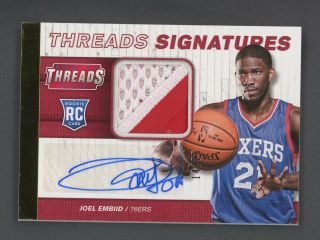 2014 - 15 Panini Threads Signatures Joel Embiid 76ers Rpa Rc Patch Auto /25