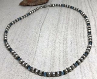 Vintage Estate Sterling Silver Pearl & Blue Glass Beads 16” Necklace