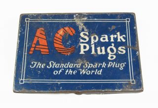 Vintage Ac Spark Plug Holder Tin Box Storage Case Auto Garage Car Engine Steam