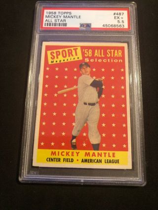 Psa 5.  5 1958 Topps 487 Mickey Mantle A.  S.  York Yankees Hof