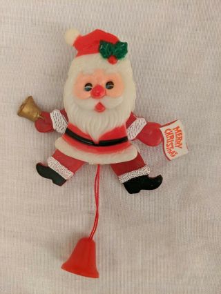 Vintage Christmas Pull String Plastic Pin Santa Claus Moving Arms Legs Eyes