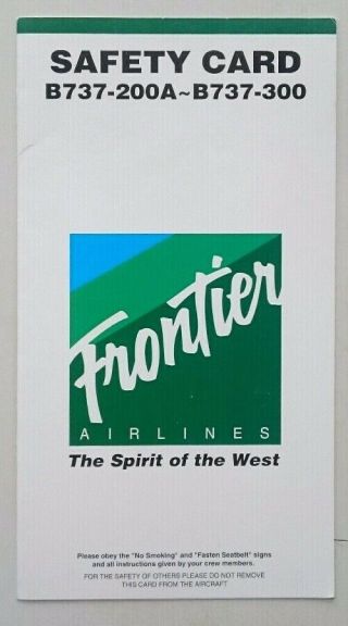 Safety Card / Frontier Airlines / Boeing 737 - 200a - B737 - 300 / 1995 [ts 0111]