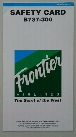 Safety Card / Frontier Airlines / Boeing 737 - 300 With Life Vests / 1995 [95198]