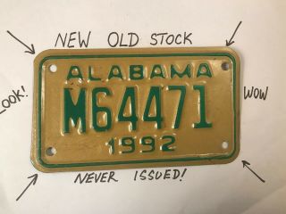 Vintage Alabama Motorcycle License Plate Nos Never Issued 1992 M64471