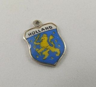Holland - Vintage Sterling Silver Enamel Travel Shield Charm.