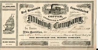 Cloverdale Ca Red Mountain Mining Company Stock Certificate 200 Shares 1873