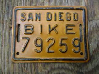 Vintage San Diego California Ca Bicycle Bike License Plate