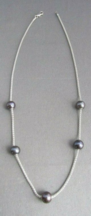 Vintage Sterling Popcorn Black Pearl Choker Necklace