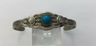 Vintage Nickle Silver Southwestern Turquoise Cuff Bracelet 5.  5 " Bhu1