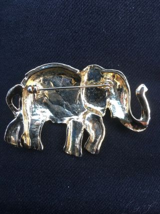 Vintage Jewelry Elephant Brooch Pin Rhinestones Black Enamel Large 2