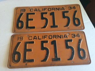 1934 California License Plate Pair (6e 51 56)
