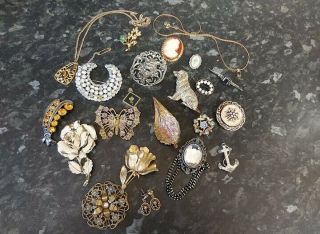 Large Selection Of Vintage Jewellery Mostly Brooches Some Other