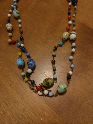 Vintage Art Glass Bead Necklace Long Flapper Lovely 25.  5 "
