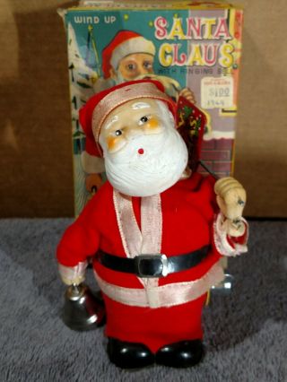 1964 Vintage Windup Toy Santa Claus Merry Xmas Sign W/ Box
