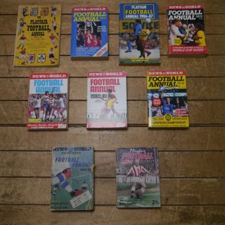9 X Vintage Playfair / News Of The World Football Annuals.  1955 - 1989.  15c.
