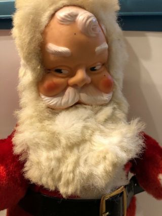 Vintage 60’s Santa Plastic Face Hands Boots Fabric Body Columbia Toy Co.  19”