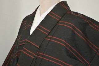 Vintage Silk Wedding Kimono:158cm Tall Black/red Boarder@kr84
