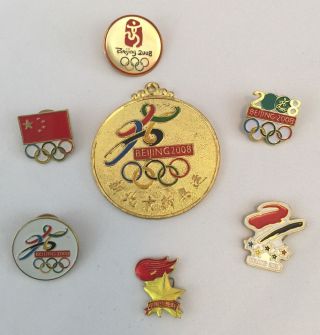 Olympic Pins Beijing 2008 6 Pins & 1 Large Medal Medallion