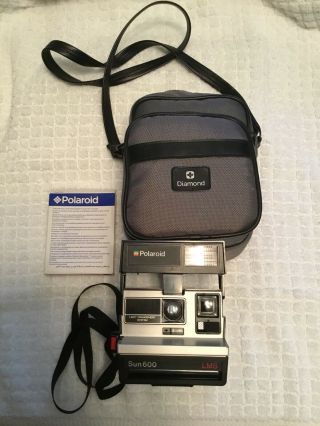 Vintage Polaroid Sun 600 Lms Instant Camera And Strap,  Film&case
