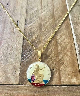 Vintage Enamel Farthing Coin Pendant & Necklace.  Many Styles & Years In Shop